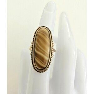Vintage Avon 1978 Shimmering Sands Ring Brown Faux Agate Gold Tone Sz 5-6 Signed